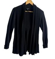 Lafayette 148 Black Shawl Collar Open Front Ribbed Cardigan Sweater Small