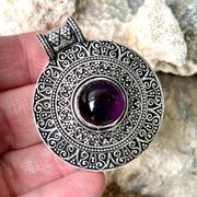 Natural Purple  Silver Medallion Slider Pendant