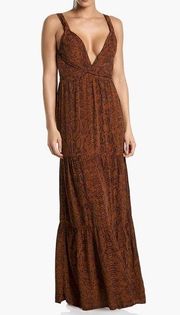 MAAJI SIENNA SKIN GLARING Print Maxi Dress Deep V Neck  Open Back Size S Travel