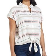 𝅺WOMEN’S Weatherproof Vintage multi color stripe tie front linen top