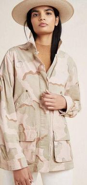 NEW  Lida Pink & Tan Camo Distressed Utility Anorak Jacket Size XS