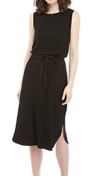 Eileen Fisher Dress Black Roundneck Drawstring Waist Jersey Dress Sz L NWT