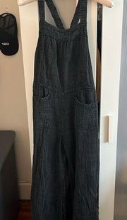 Natural Life Black Gray Gauze Brushed Cotton Overall Jumpsuit Sz M