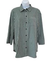Lafayette 148 Checked Button Down 3/4 Sleeve Shirt