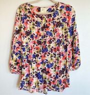 by Anthropologie | Pansy Field Multicolor Floral Peasant Top | Size 4