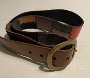 Lucky Brand Women Patchwork Leather Belt Brass Buckle 32”