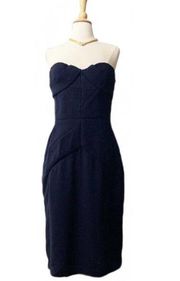 Burberry Prorsum Navy Textured Strapless Silk Cocktail Dress size 8