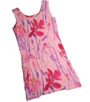 Jams World Coca Cotton Candy Pink Watercolor Floral Sleeveless Mini Dress L