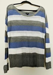 Torrid Open Stitch Sweater Gray White Blue Striped Colorblock 2X