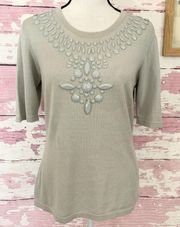Women’s Beaded Embellished Cotton Cashmere Sweater Top in a size Medium