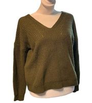 Poof Apparel women's size small military green v neck knit sweater