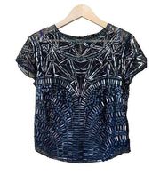 Carlisle Mesh, Bead and Sequin Embellished Short Sleeve Top Black Size 6