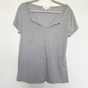 Treasure & Bond MODAL Tee LARGE Shirt Split Neck Gray heather Short Sleeve