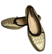 BOTTEGA VENETA Gold Intrecciato Woven Nappa Leather Bow Ballet Flats Women's 5.5