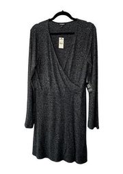 Express Charcoal Gray Soft Long Sleeve Faux Wrap Dress Women's Large New