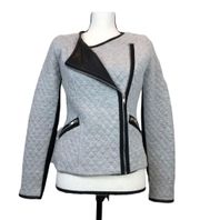 Kut From The Kloth Grey Black Asymmetrical Quilted Moto Jacket Cotton Size XS