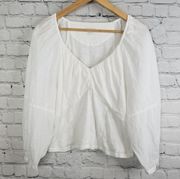 Anthropologie Blouse Large Womens Vneck Wide Sleeve Creamy White Ivory