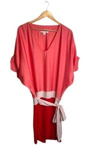 DVF Dress Red Pink Silk Edna Colorblock Belted Oversized Size 4 EUC