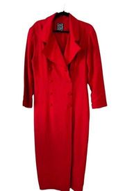 VINTAGE CYNTHIA ROWLEY Double Breasted Long Trench Coat Red Sz 12