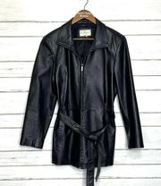 Worthington Leather Jacket Tie Waist Black Size Large