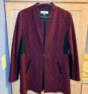 Jones Studio Burgundy &  Black Geometric  Clasp Closure Long Blazer Large