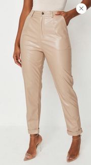 Camel Faux Leather Trousers