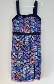 NWT Paper Dolls Navy Printed Square Neck Lace Side Slit Dress size US 8