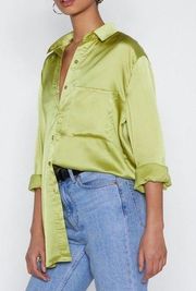 Nasty Gal Green Satin Long Sleeve Button Down Shirt 6