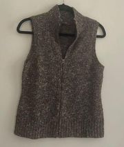 J Jill Brown Mock Neck Zip Up Sweater Vest Wool Alpaca Blend