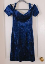 Vintage All That Jazz Dress Off the Shoulder Blue Velvet