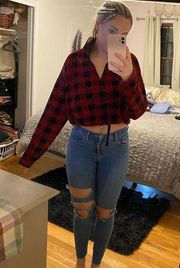 Red Plaid Fuzzy Crop Sweater