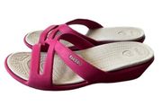 Crocs Womens Pink White Slip On Wedge Heels Comfort Foot Bed Size 8