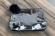 Nordstrom Mirrored and Black Makeup Bag Zippered Clutch With Faux Fur Po…