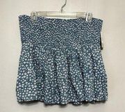 BP Women's Blue Floral Smocked Pleated Pull On Mini Skirt XL NWT