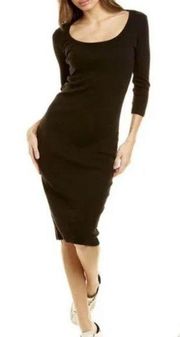 James Perse Black Ribbed Bodycon Midi Dress