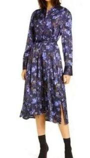 Vince. Plumeria blooms long sleeve tie waist midi shirtdress size large