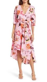 Eloise Asymmetrical Faux-Wrap Dress Floral Nursery Pink
