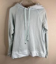 Rebecca Taylor Womens Hoodie Mesh Pullover Size L Light Blue Drawstring