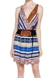 DIANE VON FURSTENBERG Oblixe Wrap Dress Boho Aztec Blue Burgundy Red 100% SILK