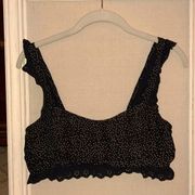 Skylar + Madison black rayon crop top w eyelet ruffles on hem and straps. S