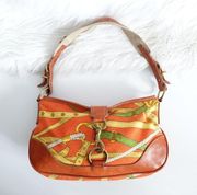 Vintage Miu Miu Orange Buckled Patterned Canvas Leather Shoulder Bag
