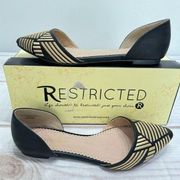 NEW  Restricted “Amazing” Black & Gold Stitched Toe Flats Size 8.5