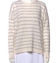 ATM Revolve Cashmere Striped Lightweight Crewneck Sweater Size Medium Ecru/Gray