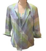 Carlisle Vintage 80s Silk Pastel Blazer/Tank Set Blue, Green Women Size 10