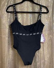 Yitty Black Shimmer Spotlight Shaping Demi Bodysuit, S NWT