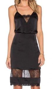 X Revolve “Lacey” Black Lace Silk Midi Slip Dress- Size Small