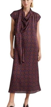 Club Monaco Drape Neck Dress w/ Scarf Navy Multi Print Size 00 Women's NWT