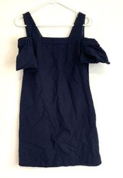 J. CREW Cold Shoulder Basketweave Textured Dress Navy Blue Mini Cotton Shift XS