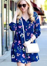 Old Navy Blue Pink Floral Flutter Sleeve Crepe Shift Dress