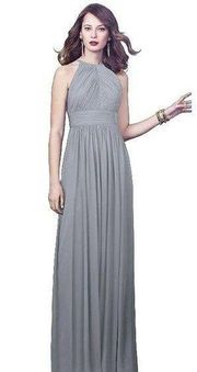 Dessy Collection Dress Sz 4 Halter Maxi Gown Prom Grey Shirred Chiffon Open Back